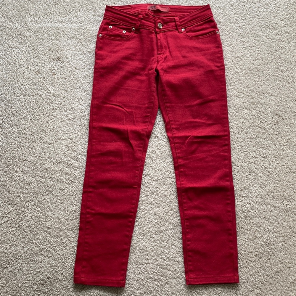 Y2k red straight leg mid rise denim jeans size 5/6 lightweight great condition